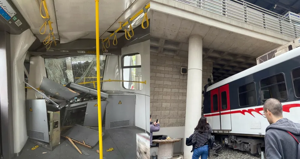Metro raydan çıkarak duvara çarptı